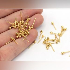 5 Pairs (10 Pieces) 24k Shiny Gold Plated Ball Stud Earrings, Stainless Steel